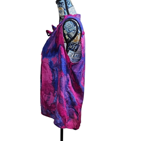 Mossimo Purple Pink Tie Neck Button Blouse Tank Large - Picture 3 of 10